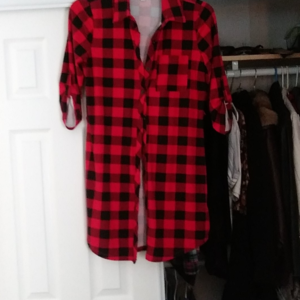 Flannel knee length pullover button up